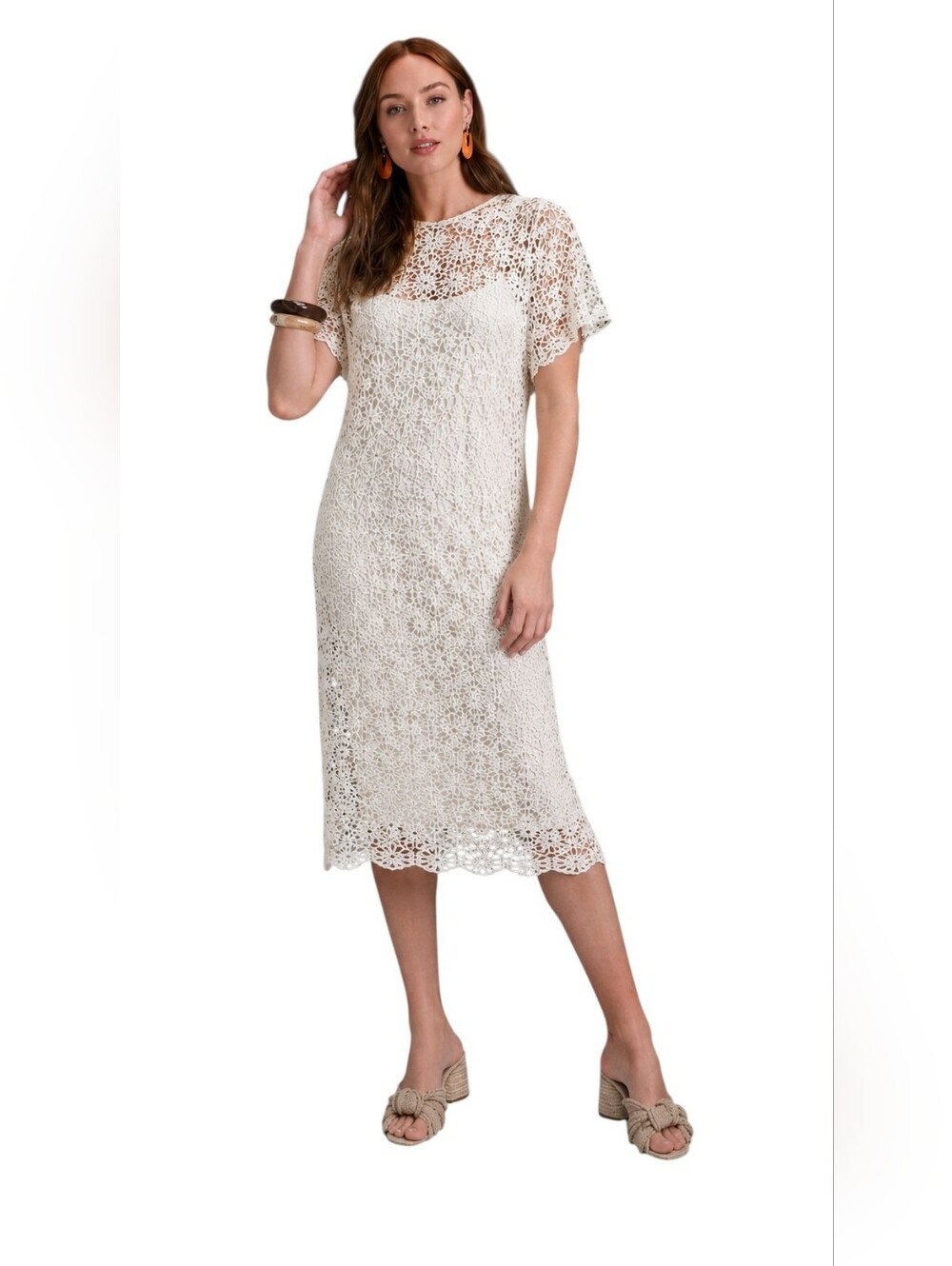 Ralph Lauren White Cotton Crochet Lace Midi Dress